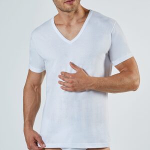 LIABEL - Maglia Scollo A "V" In Cotone Jersey - Bianco - Nero