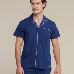 NOIDINOTTE - Pigiama Corto Aperto In Cotone Con Profilo A Contrasto - Blu