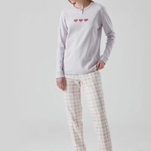 RAGNO - Pigiama Donna "Digital Hearts" In Caldo Cotone - Avorio