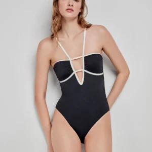 GISELA - Costume Intero Nero Con Scollo A Fascia E Dettagli A Contrasto