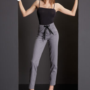 LOVEANDBRA - Jogger Gessato Con Cintura Similpelle - Grigio Melange