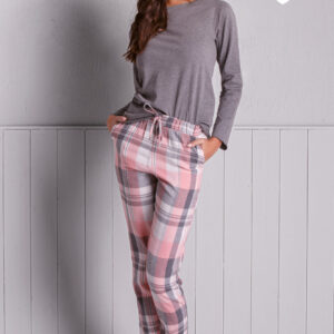 LOVEANDBRA -Pigiama Loungewear In Flanella - Grigio Mel/Rosa