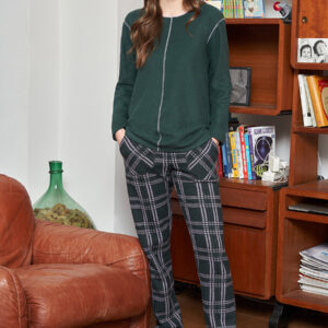 BISBIGLI -Pigiama In Punto Milano Con Pantalone In Tartan - Smeraldo - Caramello