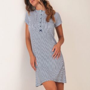 OHANA - Camicia Da Notte A Righe Con Chiusura A Bottoni