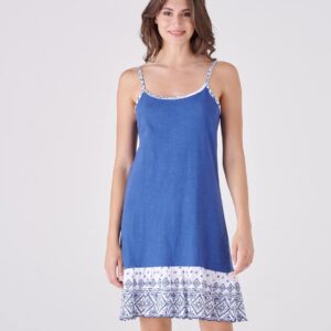 PIGIAMIAMOCI - Camicia Da Notte In Cotone Con Bretelline - Blu - Corallo
