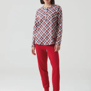 RAGNO - Pigiama Donna In Cotone Interlock Tartan - Lampone
