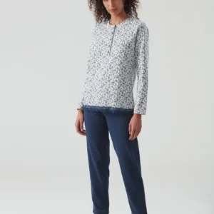 RAGNO - Pigiama Donna In Caldo Cotone Con Stampa Damascata - Blu Marino