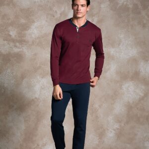 ENRICO COVERI - Pigiama In Caldo Cotone Con Polsini - Bordeaux - Blu - Grigio