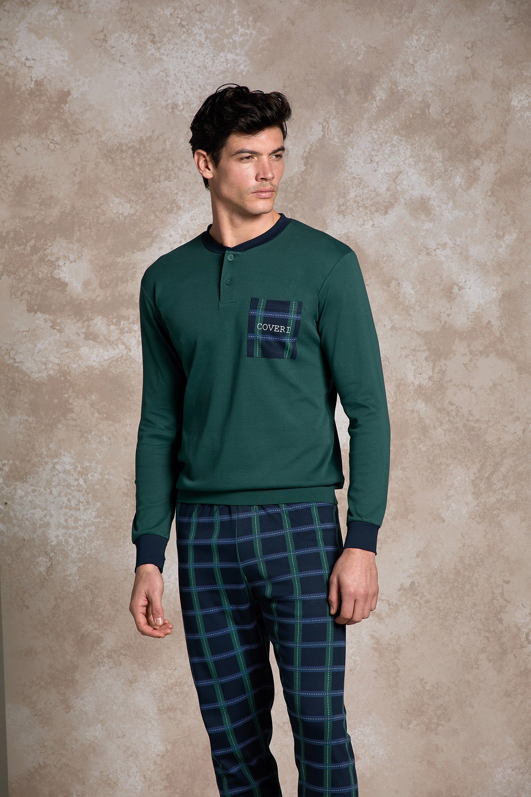 ENRICO COVERI - Pigiama Uomo In Caldo Cotone - Pino - Blu