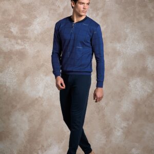 ENRICO COVERI - Pigiama In Caldo Cotone Con Pantalone Tinta Unita - Cobalto - Blu