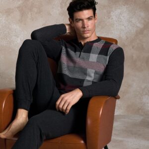 ENRICO COVERI - Pigiama In Punto Milano Con Polsini - Antracite - Blu