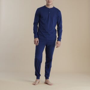 NOIDINOTTE - Pigiama Uomo Lungo In Cotone Pantalone Con Polsini - Blu Navy - Grigio