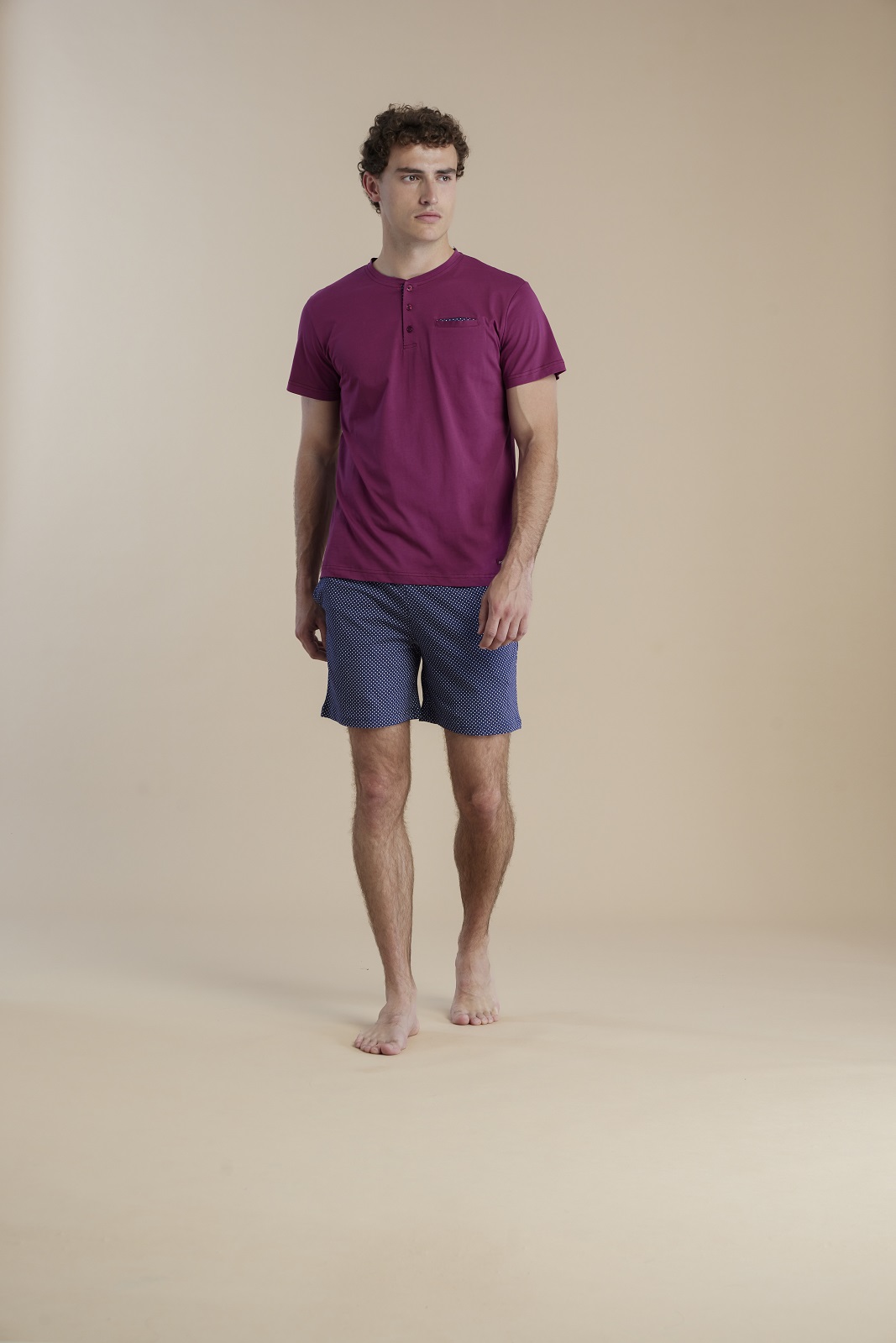 NOIDINOTTE - Pigiama Uomo Tris In Cotone Con Pantalone Corto E Lungo - Prugna - Ottanio - immagine 2
