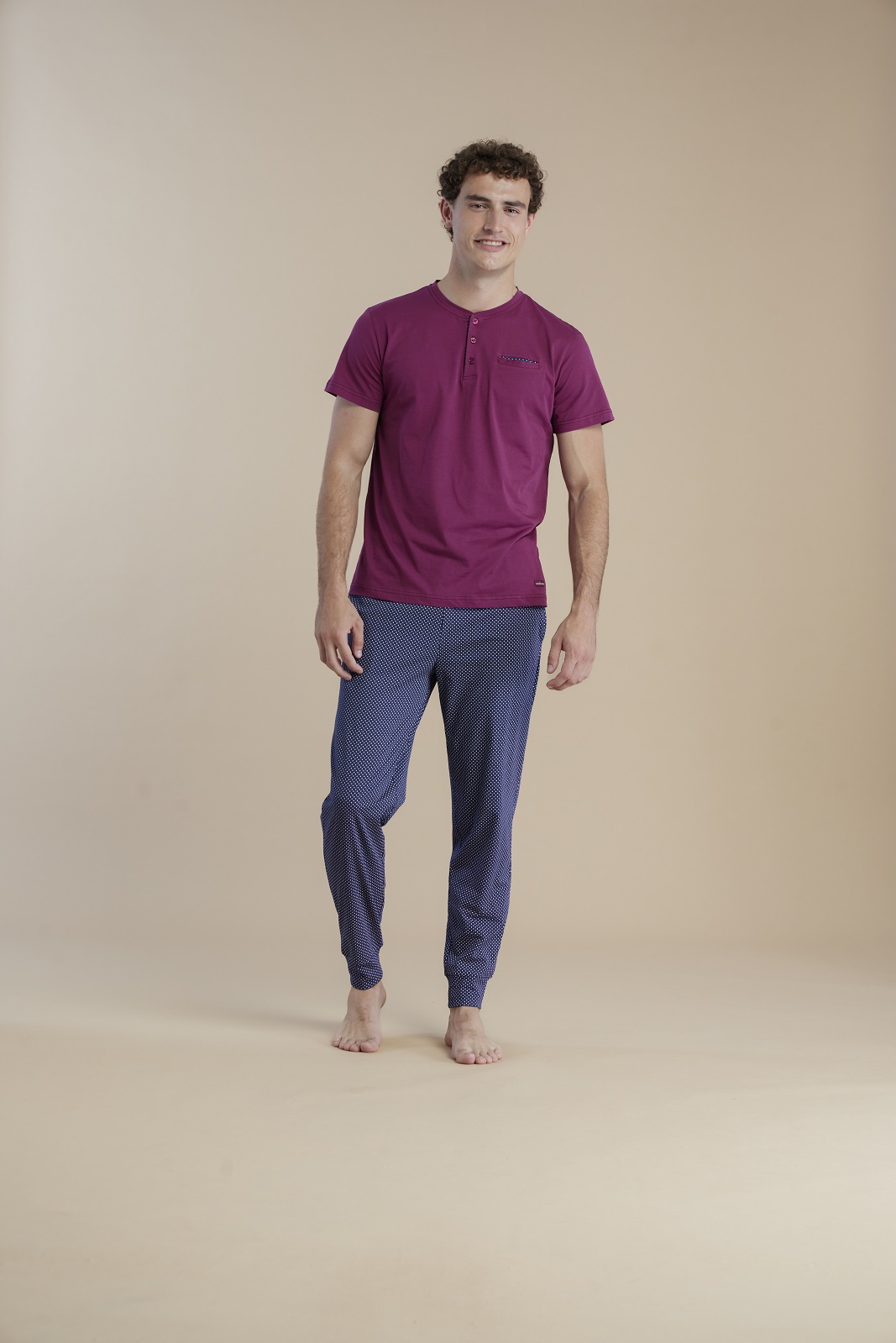 NOIDINOTTE - Pigiama Uomo Tris In Cotone Con Pantalone Corto E Lungo - Prugna - Ottanio