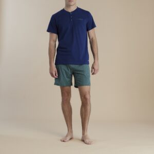 NOIDINOTTE - Pigiama Uomo Corto In Cotone Con Pantaloncino A Righe - Verde - Blu Riviera