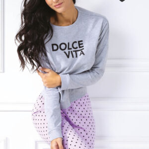 LOVEANDBRA - Pigiama In Caldo Cotone Con Stampa "Dolce Vita" - Grigio - Ivory