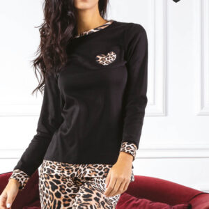 LOVEANDBRA - Pigiama In Interlock Con Dettagli Leopardati - Nero - Cipria