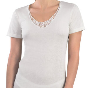 MABRAT - Maglia Intima Mezza Manica In Lana E Cotone - Bianco Lana - Nero