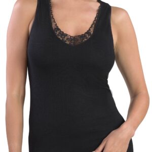 MABRAT - Canotta Con Dettaglio In Pizzo In Caldo Cotone - Nero - Bianco