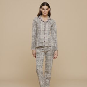 NOIDINOTTE - Pigiama Camicia "Tartan" - Beige + Prugna