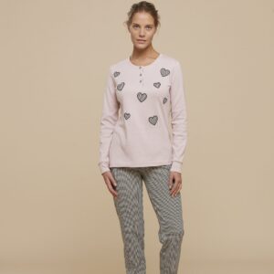 NOIDINOTTE - Pigiama Donna "Cuoricini" - Lilla Polvere - Fucsia