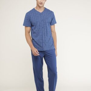 NOIDINOTTE - Pigiama Aperto Con Mezza Manica E Pantalone Lungo - Blu - Blu Riviera