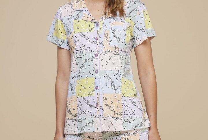 pigiama corto donna in stampa paisley con colletto rever Noidinotte