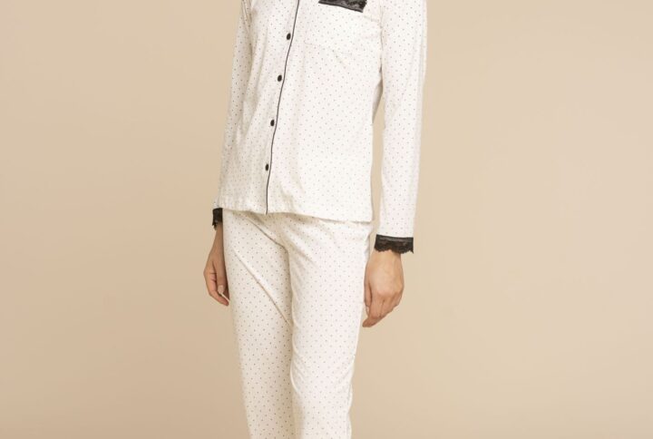 pigiama donna camicia in cotone a pois con pizzo Noidinotte
