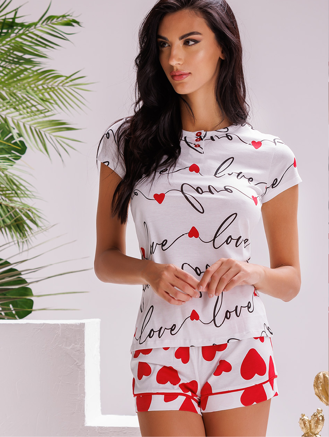 Pigiama donna con cuori e scritta love bianco