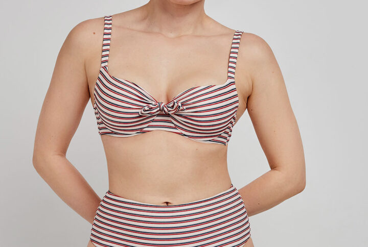 bikini a righe vita alta con coppa differenziata – vista frontale