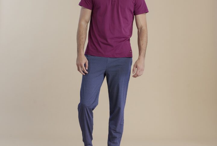 Pigiama uomo Noidinotte tris cotone con pantalone lungo prugna