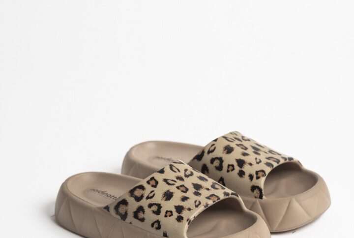 Ciabatta donna leopardata Noidinotte con fascia animalier e suola beige