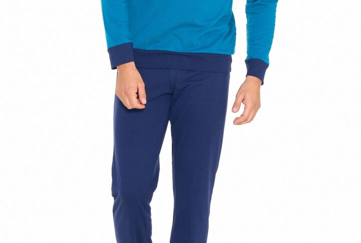 Pigiama uomo cotone jersey teal con maglia e pantalone a polsino