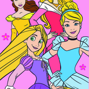 telo mare Princess Disney con principesse su sfondo rosa
