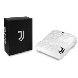 accappatoio juventus in spugna bianco con cappuccio e logo