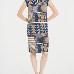 abito smanicato donna in viscosa elasticizzata con fantasia geometrica fronte