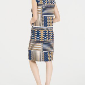 abito smanicato donna in viscosa elasticizzata con fantasia geometrica retro