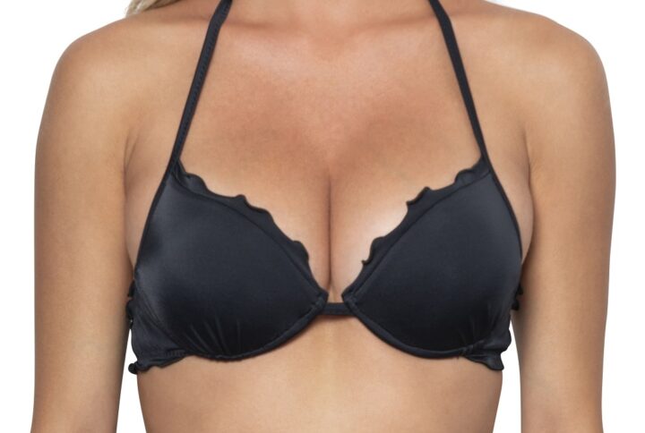 Top bikini push-up Lella nero con coppe imbottite – vista frontale