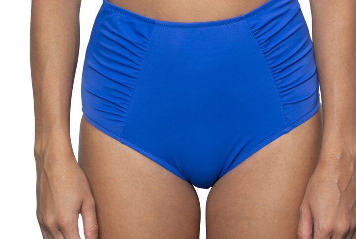 Slip bikini alto donna con arricciatura laterale colore oltremare - DAV