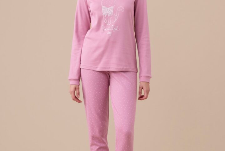 pigiama donna Noidinotte caldo cotone rosa