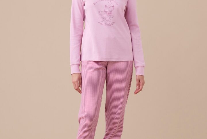 Pigiama donna Noidinotte glicine in caldo cotone manica lunga
