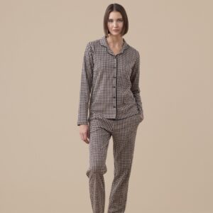 pigiama donna noidinotte caldo cotone pied de poule nero e beige