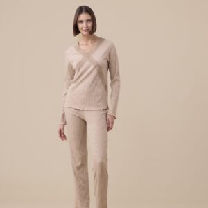 pigiama donna in viscosa con pizzo Noidinotte colore beige