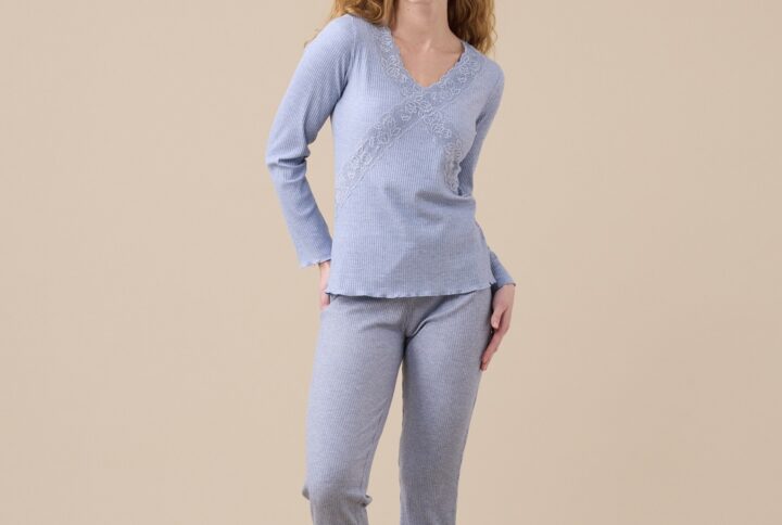 pigiama donna in viscosa con pizzo Noidinotte colore carta da zucchero