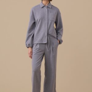 Completo loungewear donna Noidinotte grigio in microplush soft-touch con pantalone a palazzo