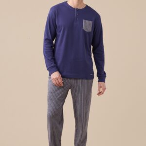 Pigiama uomo Noidinotte in caldo cotone felpato blu navy e grigio