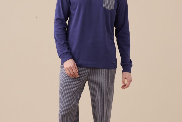 Pigiama uomo Noidinotte in caldo cotone felpato blu navy e grigio