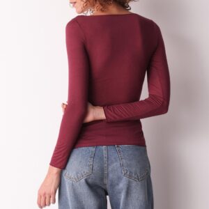 Retro maglia cotonella a manica lunga con scollo a barchetta colore bordeaux