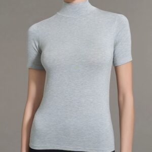 Maglietta donna collo alto manica corta Ragno vista fronte, colore vapore mel.