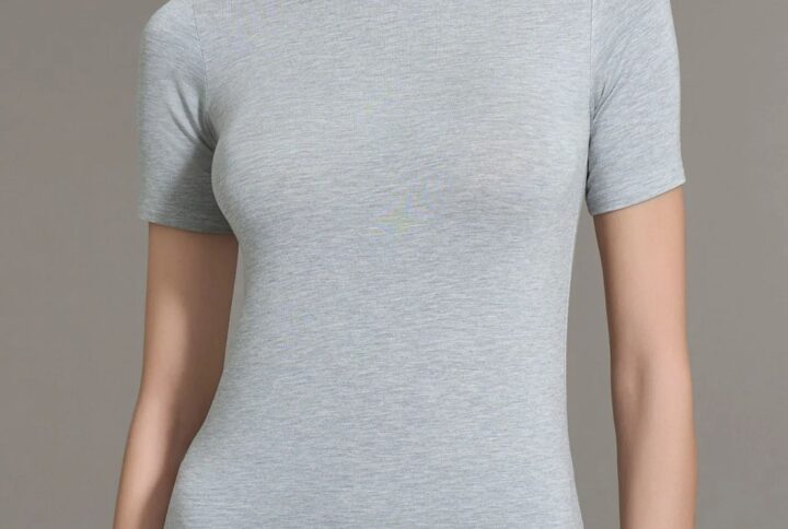 Maglietta donna collo alto manica corta Ragno vista fronte, colore vapore mel.